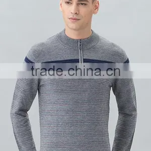 2017 Mans Custom Cashmere Pullover Zipper Open Jacquard Sweater With Low Price thumbnail-2