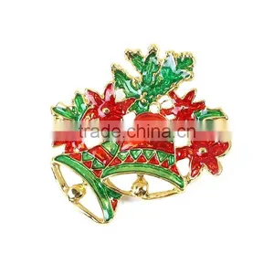 Pin Brooches Christmas Jingle Bell Gold Plated Red & Green Enamel Brooch Wholesale thumbnail-1