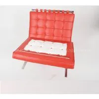 Italian Leather Red Barcelona Chair and Ottoman thumbnail-3