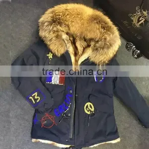 2016 New Arrival Dark Blue Winter Jacket France Beading With Faux Fur Apricot Lining Coats thumbnail-1