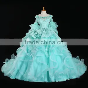 Estido De Novia 2018 Luxury Blue Wedding Dress With Flowers Through Back Bridal Gowns Robe Mariage Cap Sleeve Wedding Dress F143 thumbnail-1