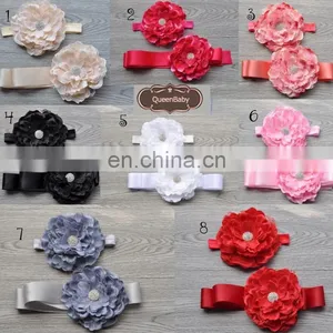 Sash Belt Set With Sparkly Rhinestone For Birthday Baby Girl Headband Champagne Satin Flower Sash thumbnail-1