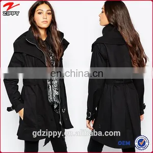 Wide Collar Trench Coat With D-ring Waist Belt and Cuffs thumbnail-1