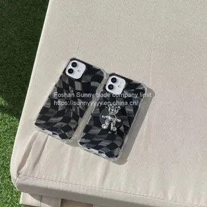 Bear Stand Irregular Checkerboard IPhone12ProMax Phone Case XS Apple 11 Retro Color 7/8p thumbnail-4