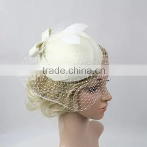 Womens Fascinator Wool Felt Hair Pillbox Hat Veil Cocktail Party Race Fancy Festival Hat thumbnail-1