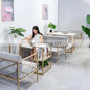 Beauty Salon Station Waiting Sofa Barber Shop Reception Couch Velvet Waiting Chair thumbnail-4