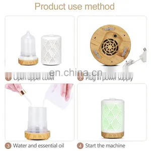Decorations For Home 100ml Usb Ceramic Humidifier Cool Mist Essential Oil Diffuser Wood Grain 7 Colorful Led Light Machine thumbnail-4