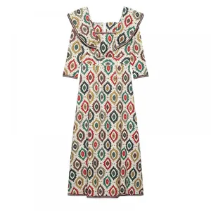 2025 Spring New Product European and American Style Women's Clothing Ethnic Style Printed Ribbon Dress for Women thumbnail-2