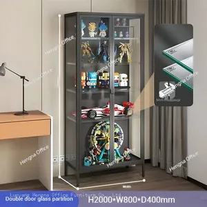 Industrial Fluted Glass Sideboard for Modern Living Room, Metal Storage Cabinet With 10cm Raised Feet for Robot Vacuum, Custom Size Support thumbnail-5