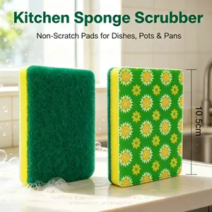 Wholesale Household Green Kitchen Scrubber Sponge Printed Pattern Scouring Pad Sponge thumbnail-5