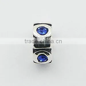 Sterling Silver Cylinder Fashion Bead Four Austrian Crystals thumbnail-1