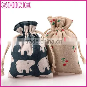 Welcome Customized Print Logo Linen Fibric Gift Jewelry Bag,small Giveaway Drawstring Bear Linen Present Bag thumbnail-1