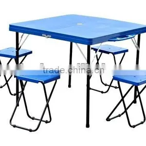 Blue Plastic Camping Table With 4 Stools thumbnail-1