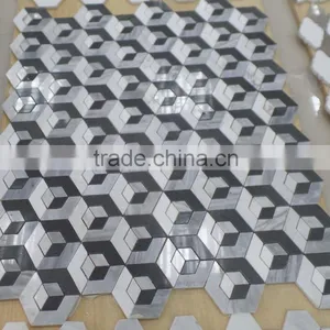 3D Marble Mosaic Tiles (Grey Basalt+Pure WHite Marble) thumbnail-3