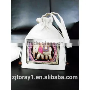 Small Hemp Drawstring Bag Wholesale Embroidered Handmade thumbnail-5