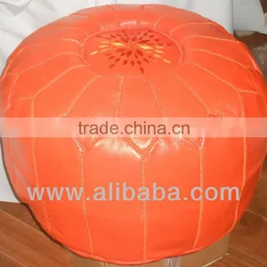 Orange Moroccan Leather Pouf Handmade Pouffe Ottoman thumbnail-1