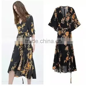 Fashionable Beachwear Polyester Chiffon Ladies Long Dubai Kaftan Dress thumbnail-1