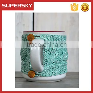 V-75 Cable Knitted Crochet Mug Sleeve Warmmer Sweater Mug thumbnail-1