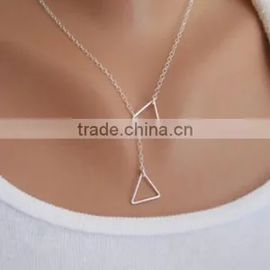 2016 Hot Double Triangle Shaped Necklace Jewelry for Women and Girls thumbnail-1