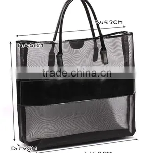 Fashion Mesh Black Tote Bags for Ladies thumbnail-1