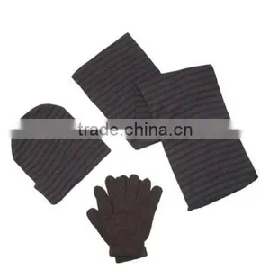 Mens Knit Striped Hat Gloves and Scarf Winter Set thumbnail-4