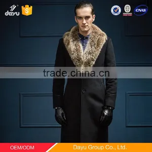 Luxury and Big Raccoon Fur Collar 100% Woolen Jacket Super-long Black Cashmere Woolen Jacket thumbnail-6