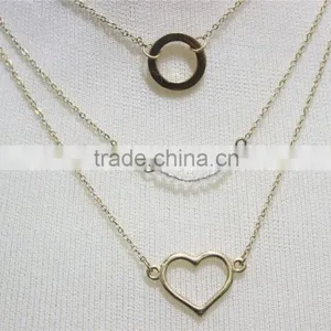 Gold Chain Layered Set Necklace W/Clear Crystal & Circle Heart Metal Necklace 2016 Fashion Style Wholesale thumbnail-3