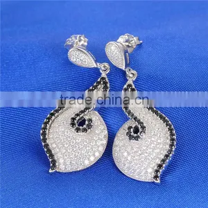 Black Spinel And White Zircon Indian Silver Jewelry Set E008 thumbnail-5