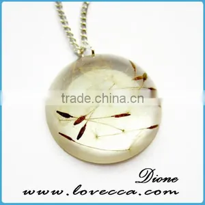 Real Flower Resin Jewelry - Real Dandelion Seeds in Circular Resin Cabochon Pendant - Real Flower Necklace thumbnail-1