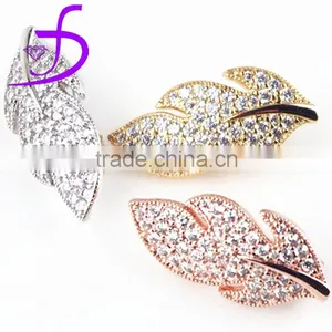 Leaf Shape Pendant Silver Pendant Rhodium Platting Micro Pave Zircon Pendant thumbnail-1