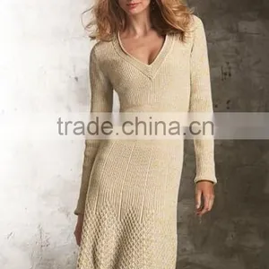 Mature Ladies off White Sweater Dress Fashion Beige Sweater Dress Winter White Sweater Dress thumbnail-2