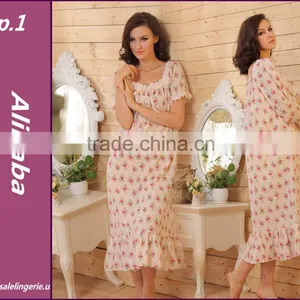 2016 New Women Pastoral Floral Cotton Nightdress Long Sleeve Lace Princess Cotton Nightgowns Female 100% Cotton Pyjamas Homewear thumbnail-1