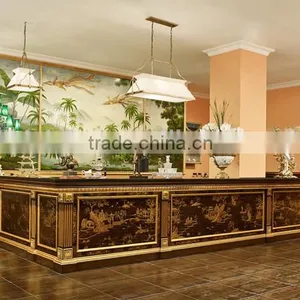 Retro Art Painting L Shape Reception Desk, Traditional Hand Painting Wooden Counter thumbnail-1
