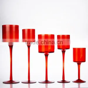 Wholesale Cheap 5pcs Tall Red Glass Candle Holders thumbnail-1