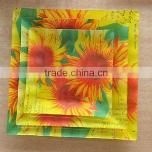 3pcs Glass Plate Set With Decal, Square Glass Dish, G321069 thumbnail-1