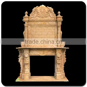 High Quality Indoor Decoration Beige Fireplace Marble With Lion thumbnail-2