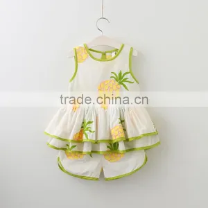 2017 Summer Girls Pineapple Embroidered Vest and Short Suit thumbnail-1