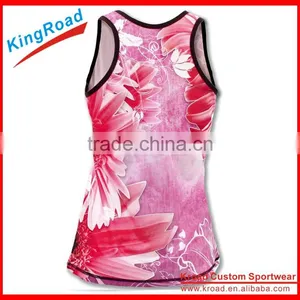 Wholesale Custom Sublimation Printing Dry Fit Coolmax Flower Singlets Women's Running Vest thumbnail-2