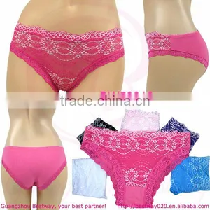2014 Soft Cotton Fabric Women Panties With Lace for Wholesale Front Full Lace Back Cotton Panties for Women Low Price Panties thumbnail-1