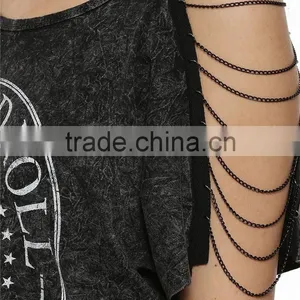 2015 New Stylish Girls Personalized Chain String Sleeve t Shirt, Short Sleeve Black t Shirt thumbnail-4