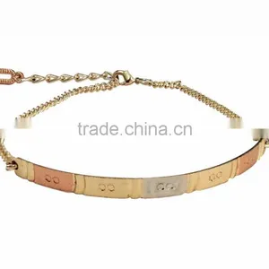 Simply Unique Three Tone Plated Bangle Bracelet With Extension Link Chain thumbnail-1