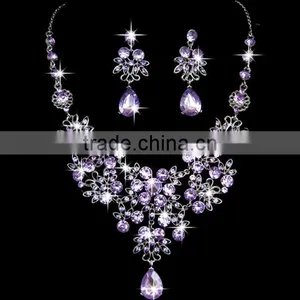 Zm33254a Beautiful Women Drop Earrings Simple Bridal Necklace Jewelry Set thumbnail-2