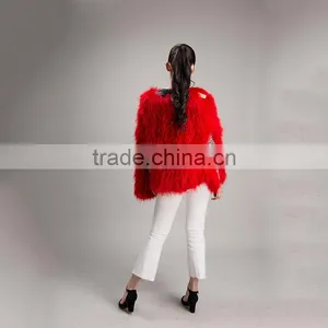 Myfur Lady Genuine Red Raccoon Fur Knit Jacket Coat for Women thumbnail-4