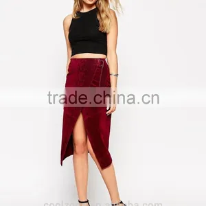 100% Real Leather Ladies Pencil Split Front Wrap Skirt thumbnail-2