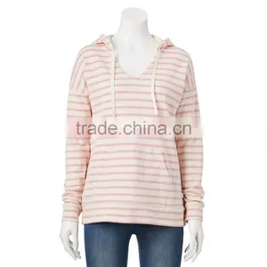 Cheap Price Lightweight Girls Long Sleeves Blue White Striped Drawstring Hoodie Pullover thumbnail-4