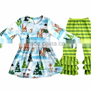 Fall Winter Snow Man Children's Long Sleeve Boutique Girl Clothing Set Baby Romper Outfits With Ruffle Pants Fast Delivery thumbnail-5