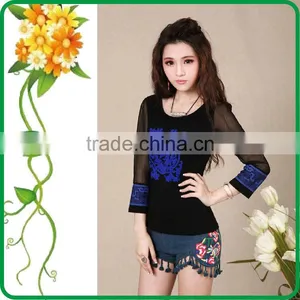 Women's 2014 Spring and Autumn Chinese Style Blue and White Printing Flock Print Chiffon Patchwork Sun-shading All-match Half thumbnail-1