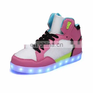 Latest Design Hot Sale High Shoes for Men PU+mesh Light Shoes Street Dance Luminous High Top LED Shoes Sneakers for Boys thumbnail-4
