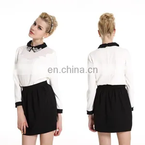 PowerSweet 2014 New Arrival Autumn European Sweet Simple Style Applique Two Pieces Blouse And Skirt thumbnail-1