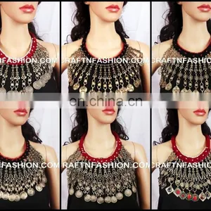 Designer Tribal Long Bell 1960s Handmade Necklace,BY Megh Craft - Indian Ethnic Old Coin Jewelry Afghanistan Kuchi Tribal Set thumbnail-4